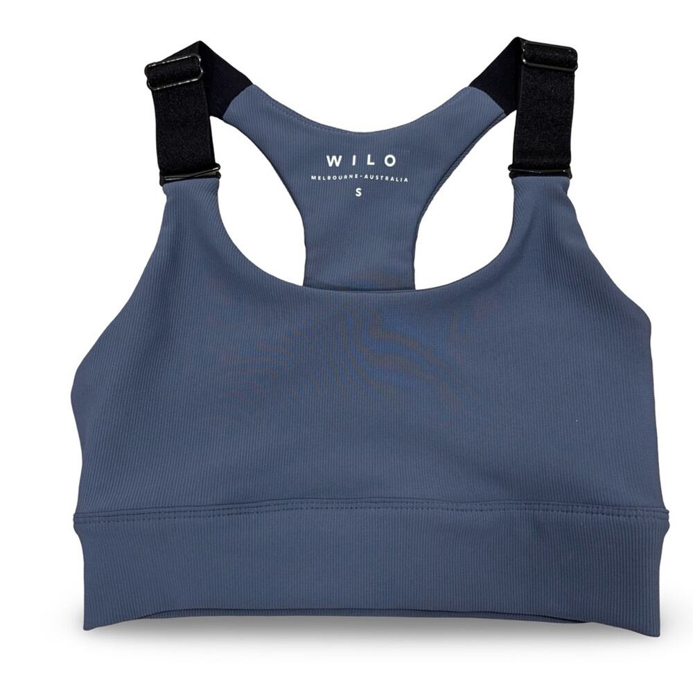 WILO Australia Ribbed Sports Bra Small Blue Gray Racerback Pilates Athleisure
